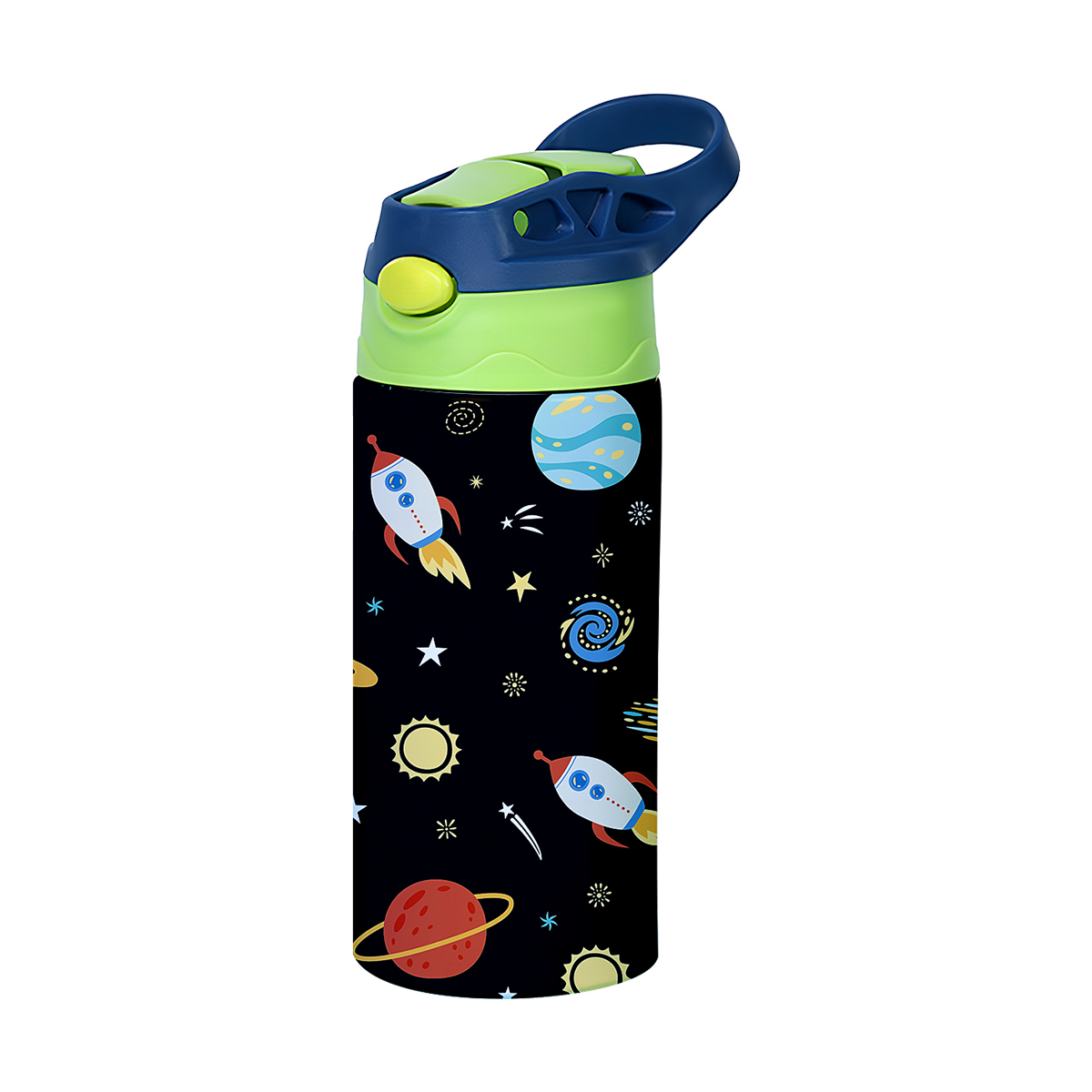 Tasse Thermos à motif de dessin animé de 12OZ/350ml, bouteille isolée en acier inoxydable, bouilloire Thermos pour enfants, tasse portative d'extérieur: Black