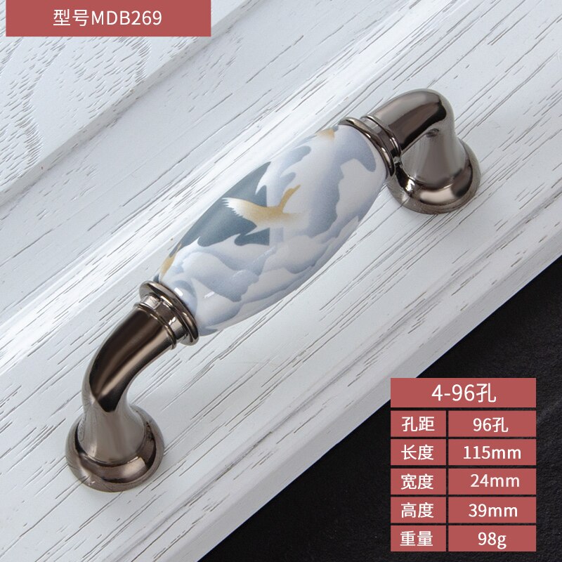 Sky blue/Ceramic Door Handles European Antique Furniture Handles Drawer Pulls Kitchen Cabinet Knobs and Handles: CZ-2124-96