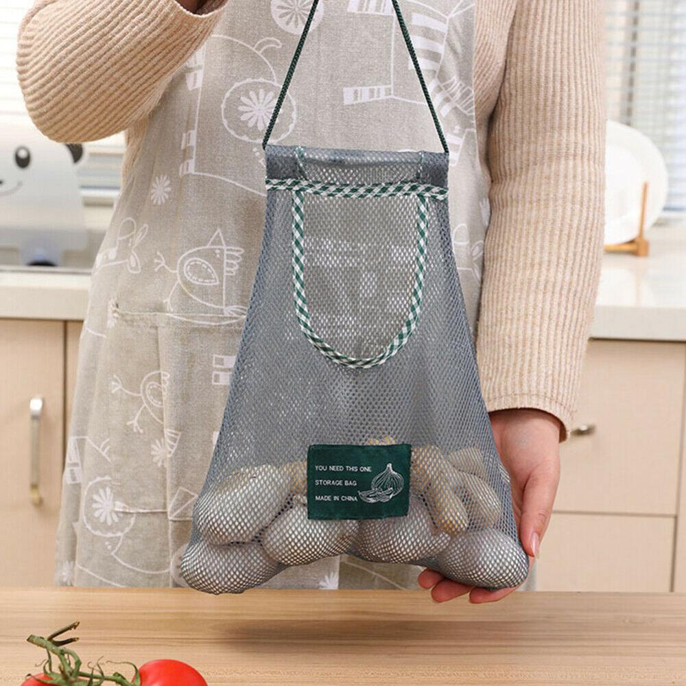 Sac de rangement suspendu pour légumes, oignons, pommes de terre, sac en maille respirant creux, sac de rangement en maille pour ail et gingembre