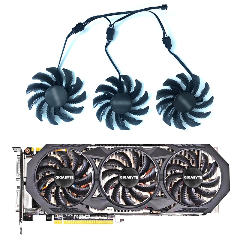 3-Pack Graphics Card Fan - 75mm - 3-Pin - Replacement Cooler for Gigabyte GV-N970WF3-4GD