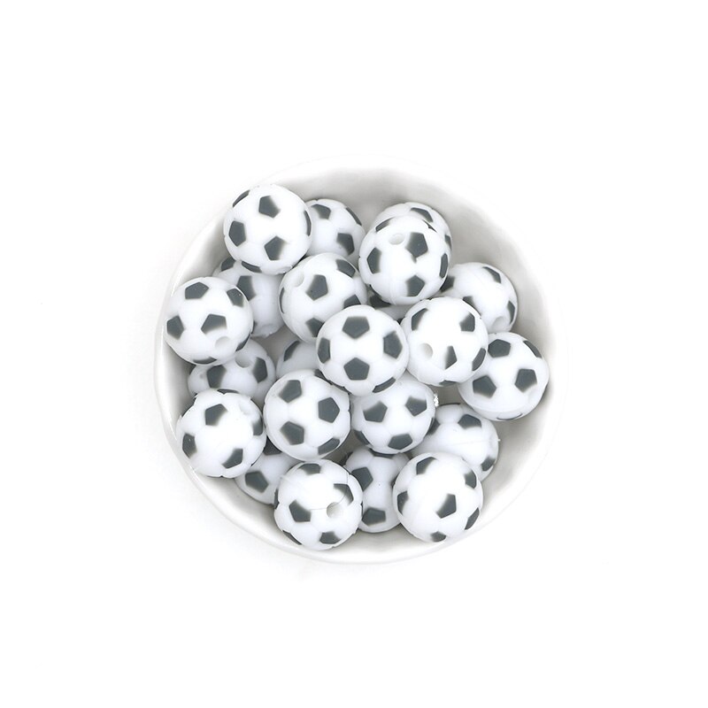 kovict 5pcs Silicone Beads 15mm Baby Teether Football Food Grade Silicone Soccer Round Bead BPA Free Bracelet: NO.04 Gray