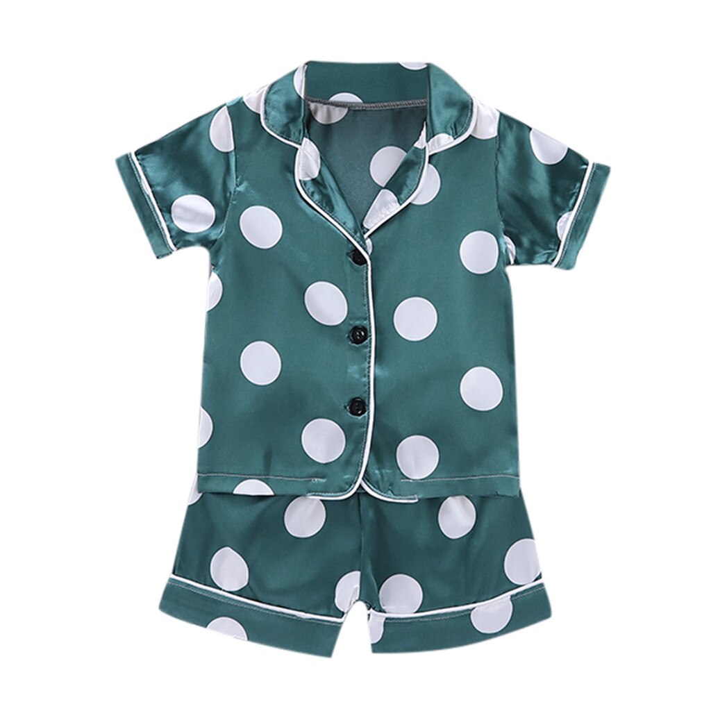 Zomer Peuter Baby Jongen Meisje Kleding Korte Mouw Dot Print Cartoon Tops + Shorts Pyjama Nachtkleding Outfits Set Kinderkleding: Green  / 4T