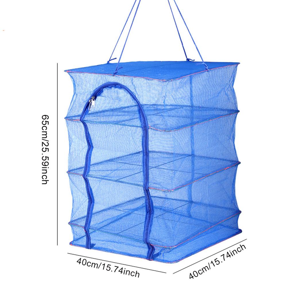 Foldable 4 Layers Drying Net Fish Net Drying Rack Hanging Vegetable Fish Dishes Dryer Net 40 x 40 x 65cm