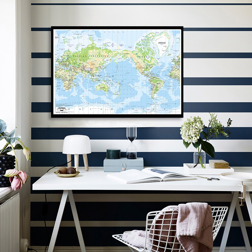 59*42cm Terrain Map of The World Study Supplies for Geographical Research Canvas Painting Wall Poster Classroom Home Decor