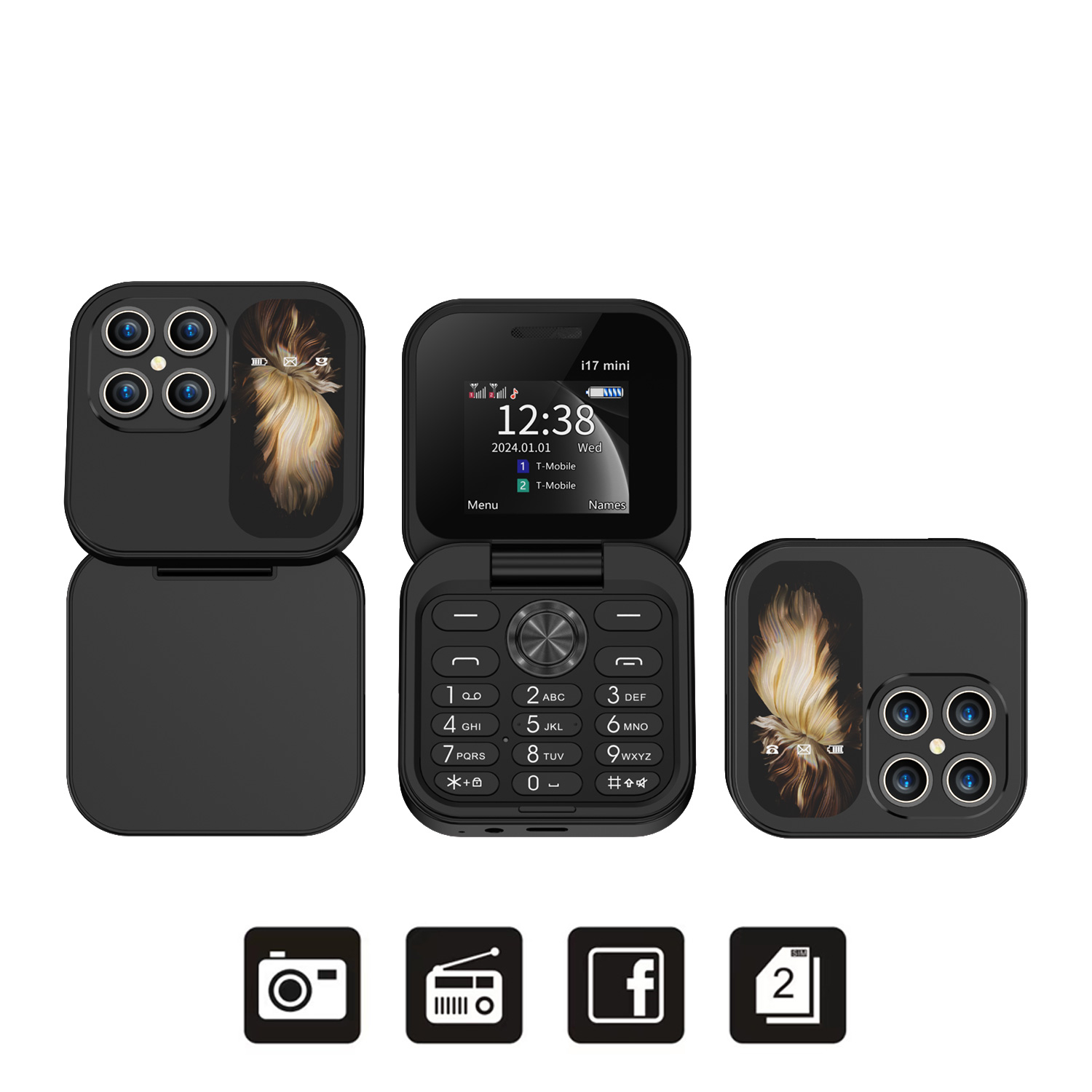SERVO i17 Mini kippen praktisch 2G Netzwerk 1,77 Zoll Bildschirm Dual SIM Taschenlampe Geschwindigkeit wählen FM Radio Kleine faltbare Telefon: weiß