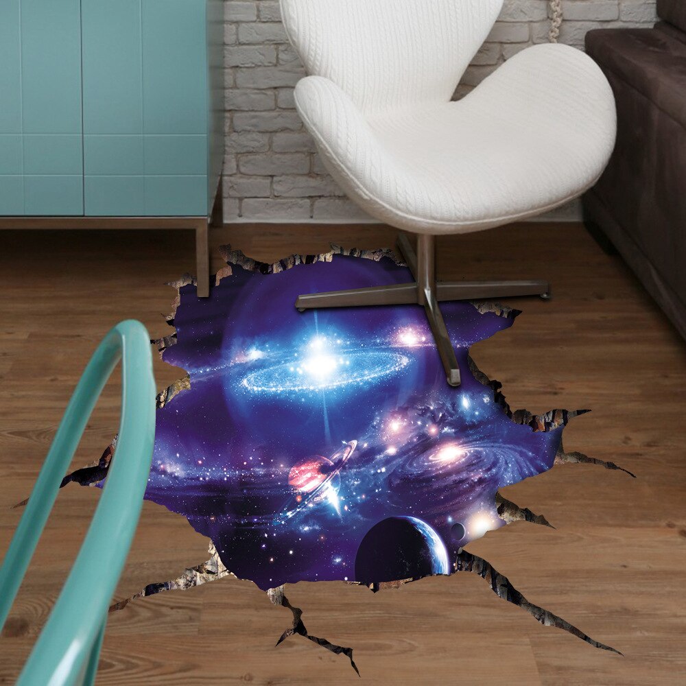 3D Cosmic Space Planet Broken Wall Stickers Removerable for Kids Rooms Boy Bedroom Nursery Home Decoration Decals Murals