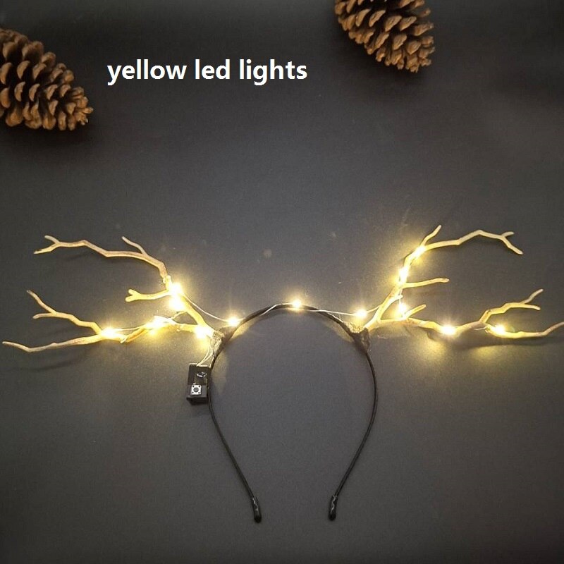 Épingles à cheveux Led en bois, barre Flash, oreilles d&#39;élan scintillantes, accessoires de bandeau en corne, de pâques: headband yellow led