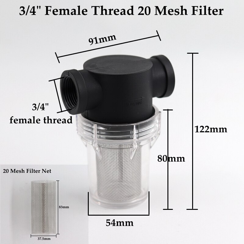 1/2 3/4 1 Inch Garden Watering Filter Pond Irrigation Filter Aquarium Fish Tank Water Pump Strainer 10~80 Mesh Filter Screen: 3I4 Inch 20 Mesh