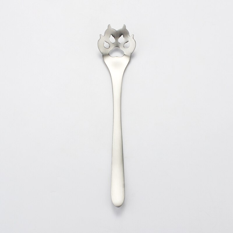 304 Stainless Steel Cat Dog Paw Claw Coffee Tea Milk Spoons Hollow Dessert Spoon Stirring Gold Spoon Cute Kitchen Tools: Silver Dog Hollow