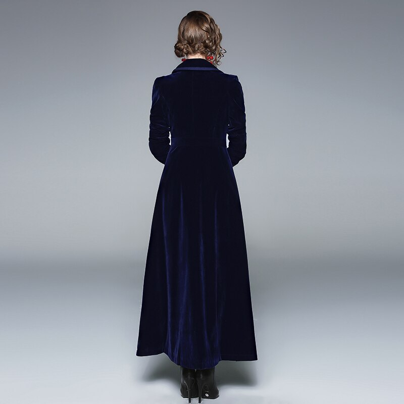 Plus Size 2XL Winter Women Long Sleeve Notched Collar Double-Breasted Gold Velvet Maxi Trench Coat Autumn Outerwear