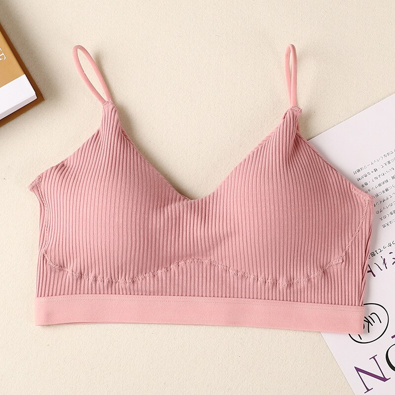 Sujetador deportivo de algodón para mujer, Top de tubo Push Up, Top de belleza para Yoga, chaleco con correa para gimnasio, correr, Fitness, ropa interior, BH: Rosa