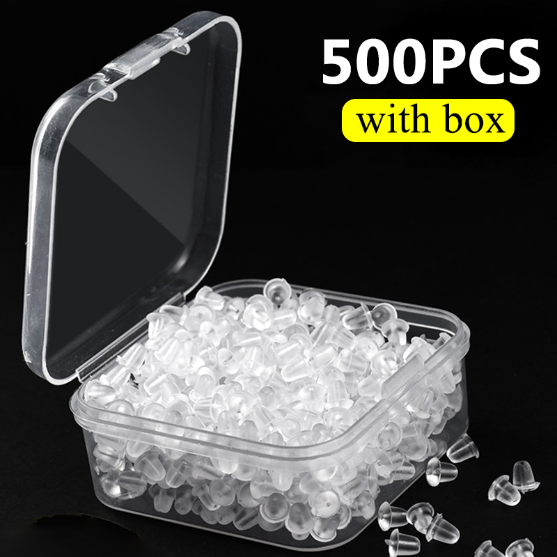 500pcs with Box Soft Rubber Ear Plugs transparent Earring Back Stopper Studs for Stud Earrings DIY Silicone Plug Back Stoppers: WHITE