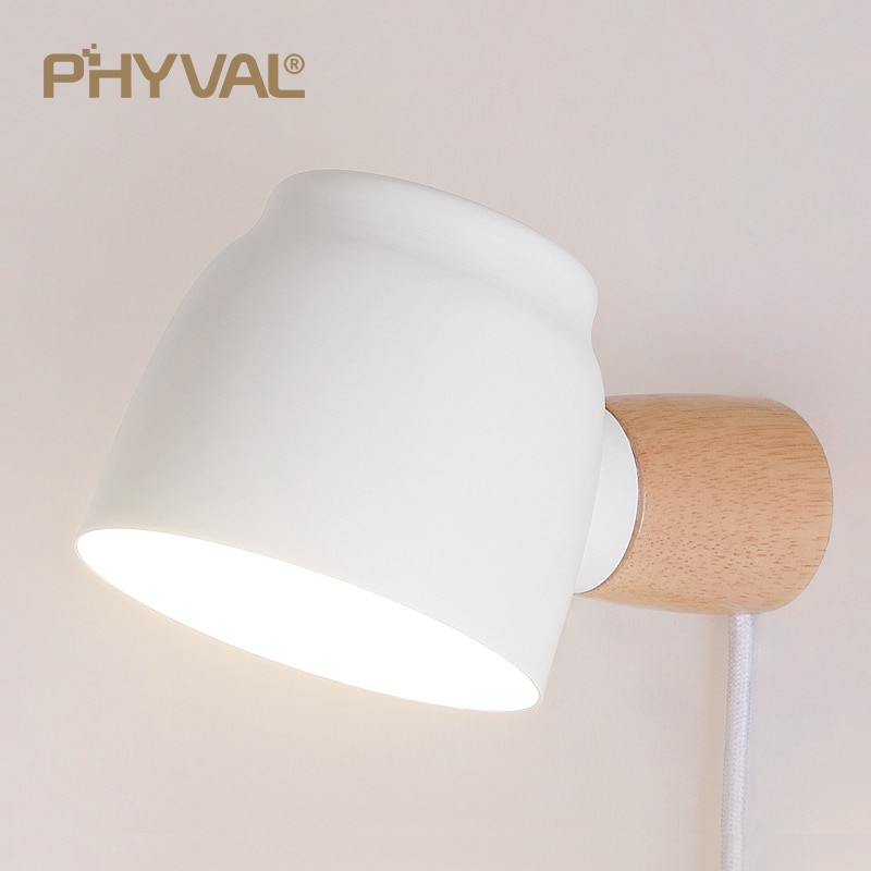 Wandlamp leeslamp 360 ° draaibaar met schakelaar gevlochten draad plug frosted ijzer lamp schaduw massief hout lamp pole e14 lamp hoofd