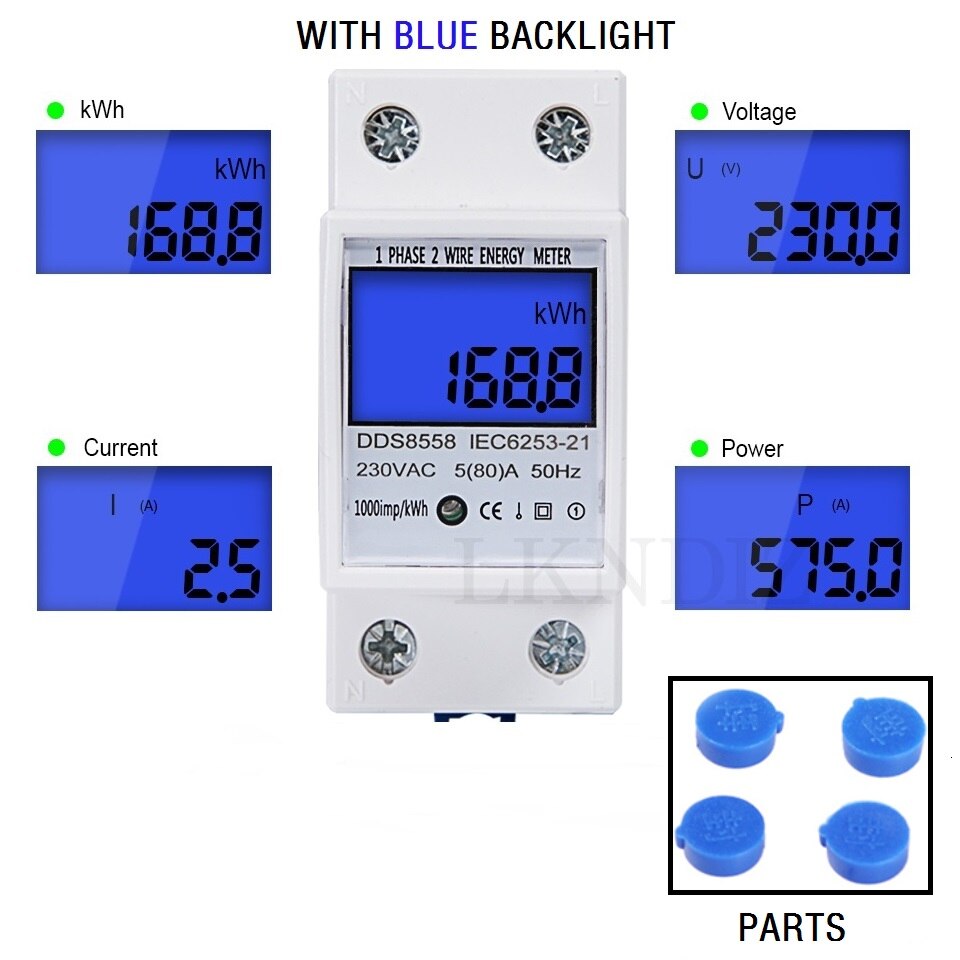 5(80)a 220/230v 50/60hz elektronische energiemeter kwh-meter lcd-scherm digitale eenfase kwh-teller: Met blauwe achtergrondverlichting