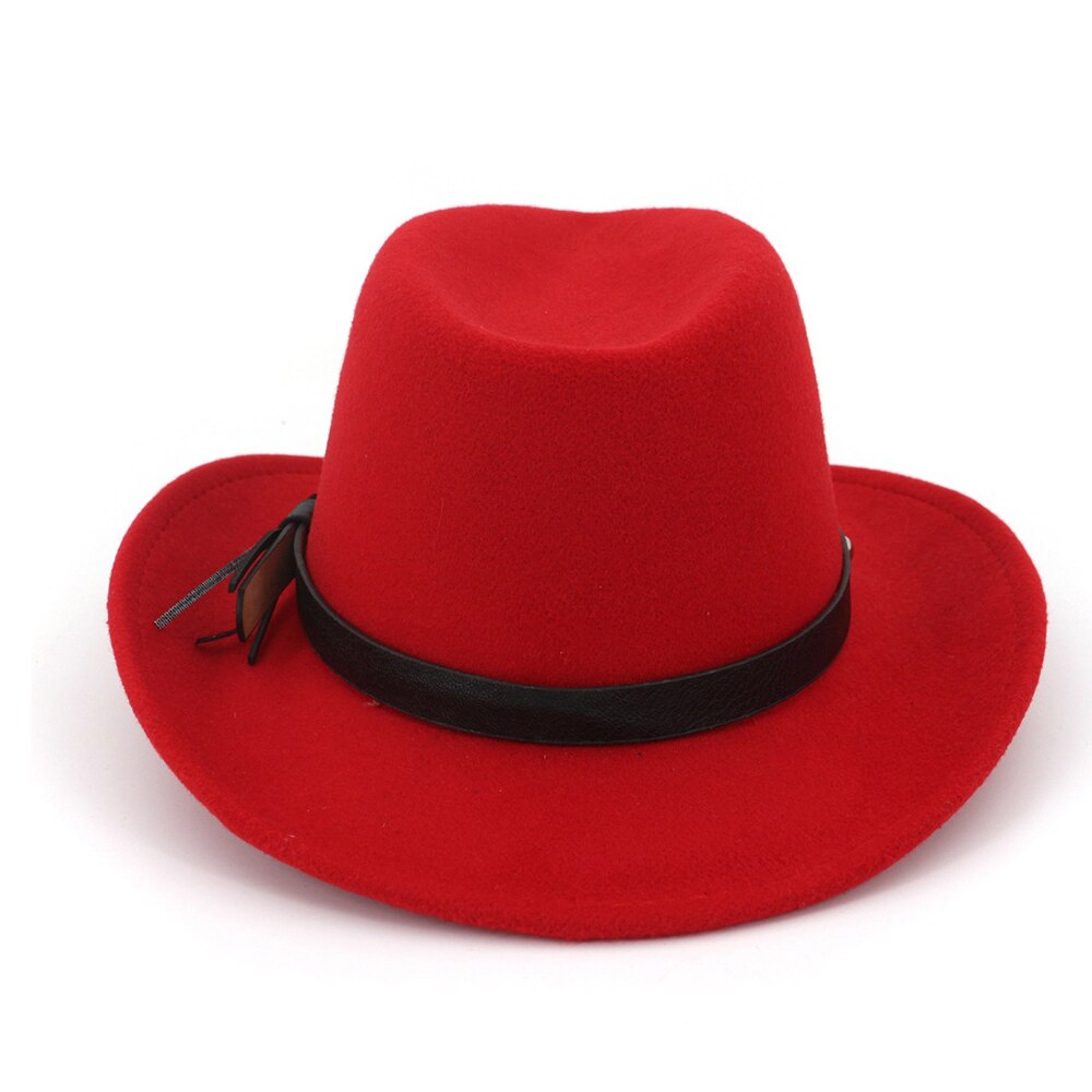 Men Women Wool Western Cowboy Hat With Punk Belt Sombrero Hombre Wide Brim Jazz Hat