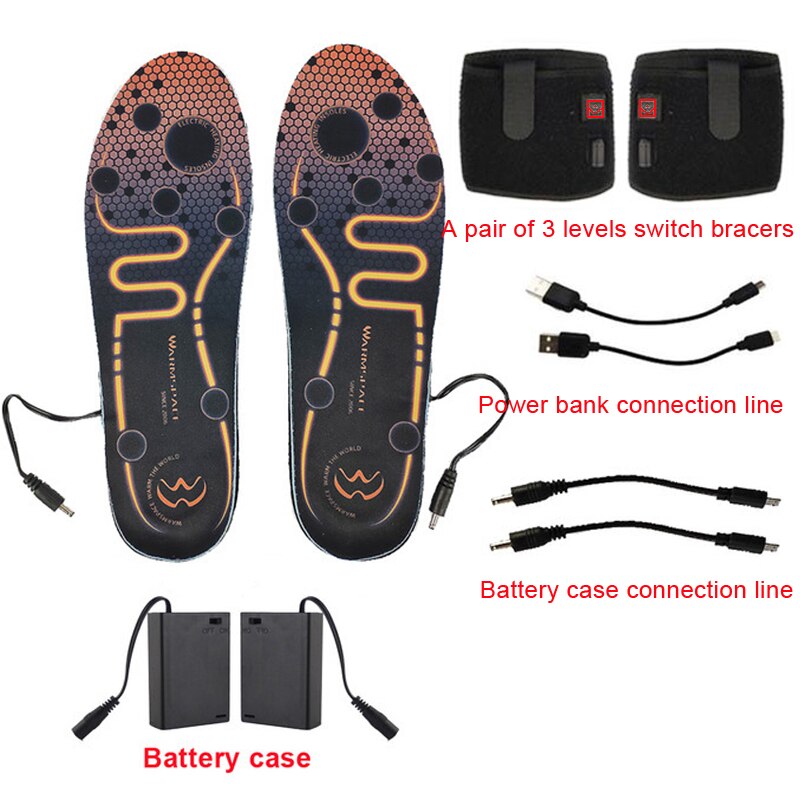 Warmspace genopladelige opvarmede indlægssåler 3 niveauer fødder varm sko pad termisk elektrisk fodvarmer opvarmning fødder udendørs sport: Batterikasse
