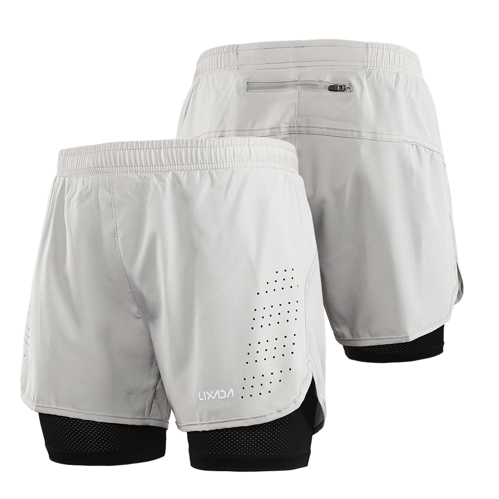 Lixada Mannen 2-In-1 Running Shorts Sneldrogende Ademend Actieve Training Oefening Joggen Fietsen Shorts Met langer Liner