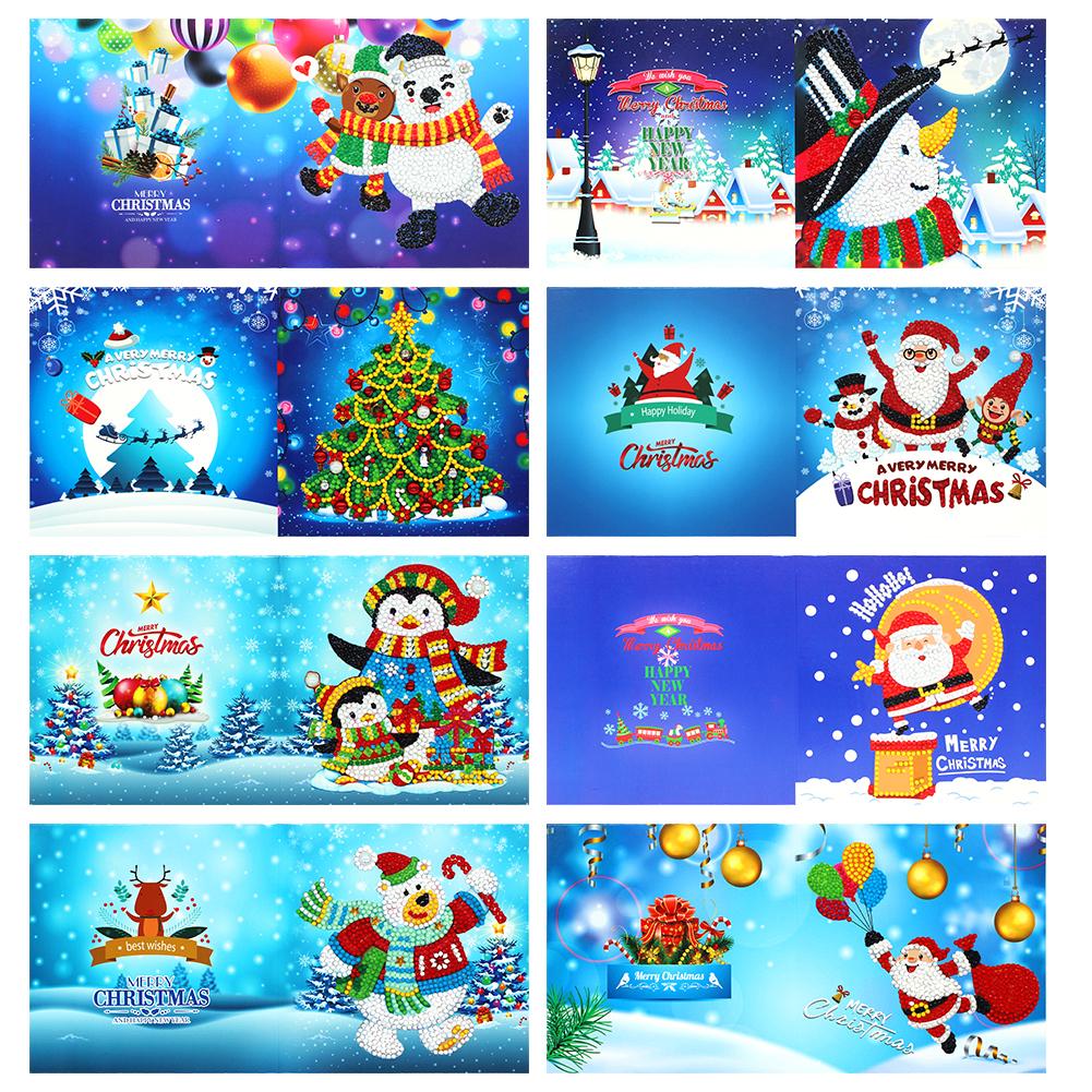 5D Diy Speciale Vormige Diamant Schilderen Kaart Kerst Xmas Verjaardag Festival Card Kerstman Ansichtkaarten 4/8 /12 Pcs: 8pcs Xmas 02