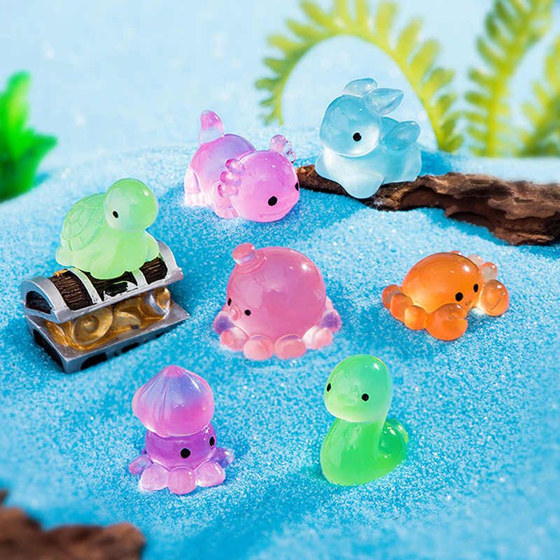 Lysende havdyr ornament mini glød dyr vedhæng mikro akvarium krabbe delfin blæksprutte dekoration landskab