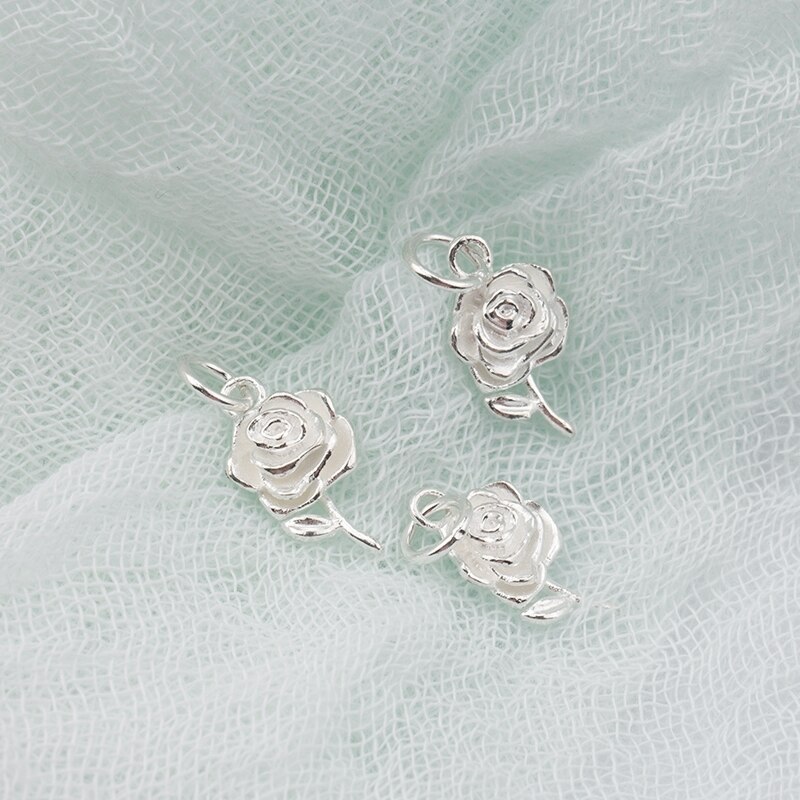 1PCS 925 sterling silver Charm lovely rose flower Pendant silver Flower pendant for Necklace making jewelry accessories