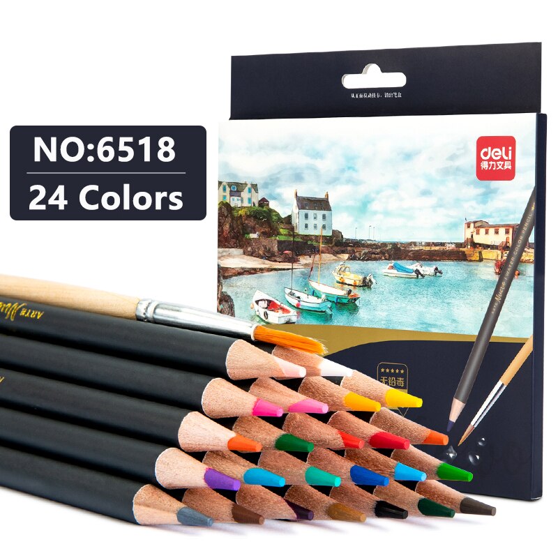 Deli Colored Pencils 24/36/48 Colors Oily Color Set Wood Watercolor Drawing Colored Pencil School Art Supplies: 24 Colors