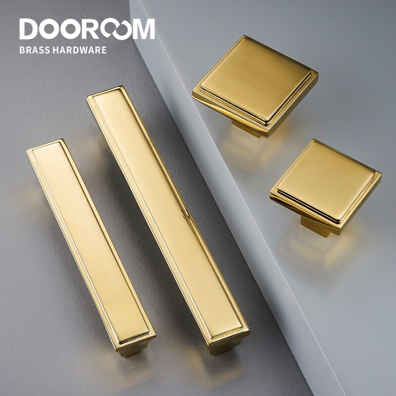 Dooroom messing møbelhåndtag moderne amerikansk skinnende guld pvd pulls garderobe kommode skab skab skuffe show box knopper