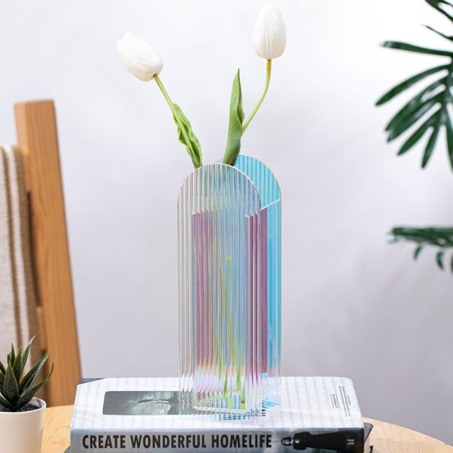 Akryl vase blænde farverige blomstervase indretning ornamenter lille vase kreativitet hjem stue dekoration: Farverig