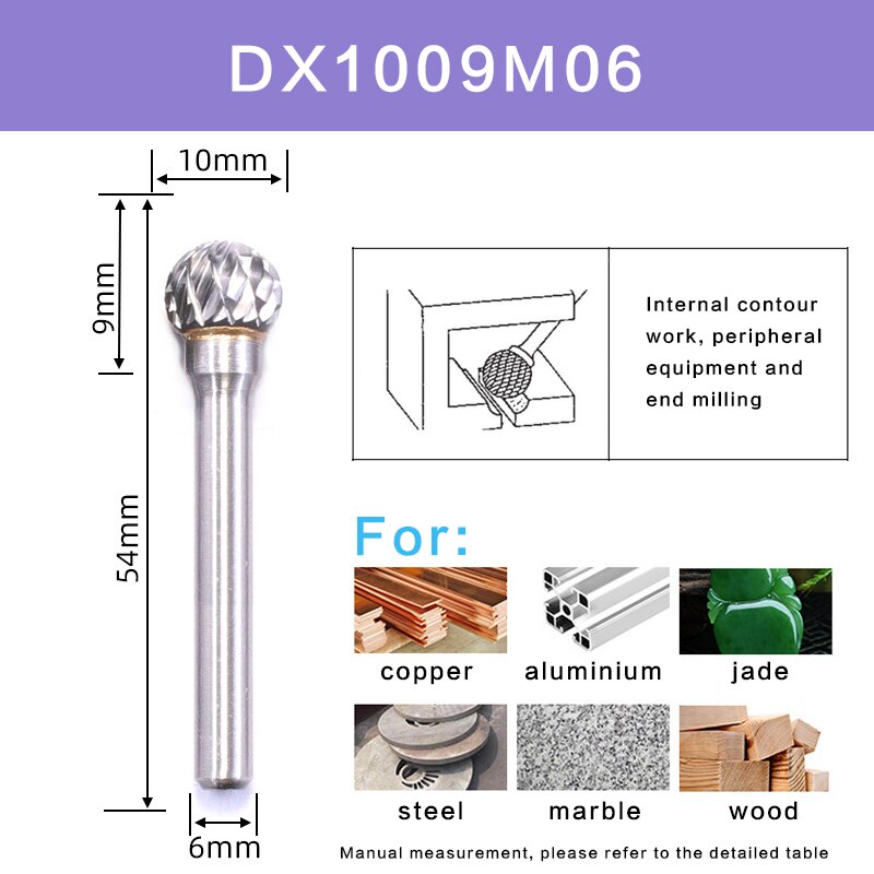 DX Type Double-cut Tungsten Carbide Alloy Rotary File Tool Point Burr Die Grinder Abrasive Tool Drill Milling Carving Bit Set: DX1009M06