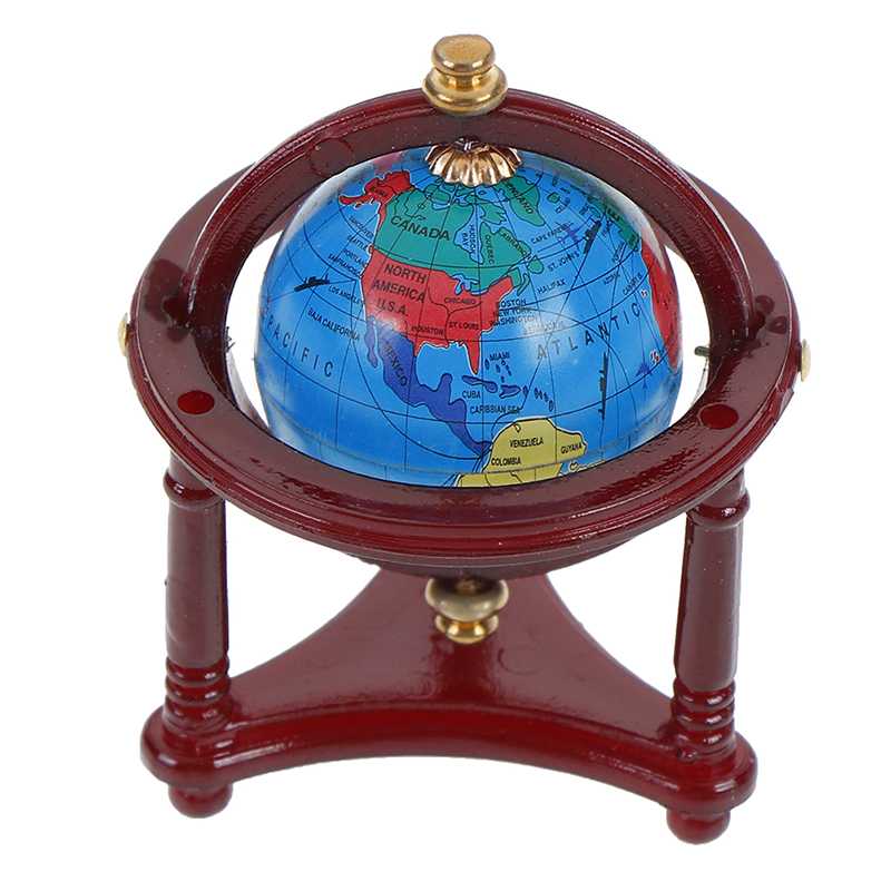 1:12 Miniature Dollhouse Dollhouse Rolling Globe With Wood Stand Study Livingroom Bedroom Reading Room Furniture Accessory: red wood