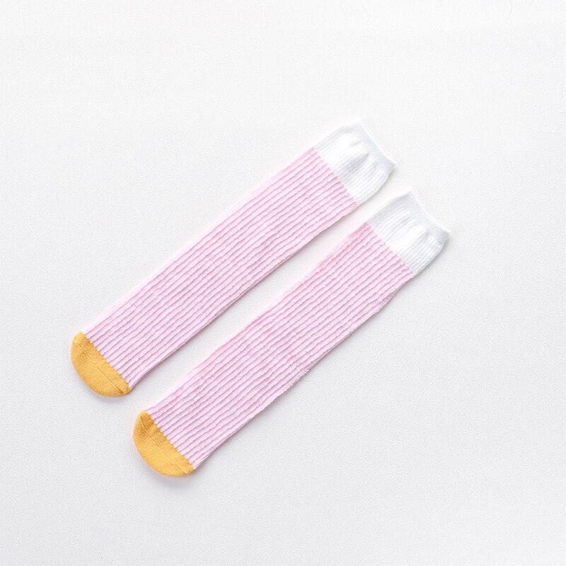 3-12Y Baby Meisjes Kniekousen Contrasterende Golven Kids Over Knie Sokken Lange Lente Sokken Voor Prinses Kind: Peach pink