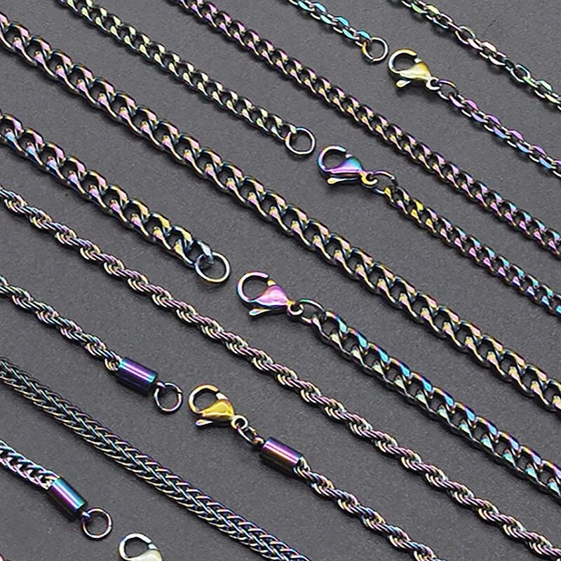 Colorful Rainbow 3MM Cuban Link Chain Necklace for Women Stainless Steel Rope Chain Choker On Neck Punk Trend LGBT Pride Jewelry