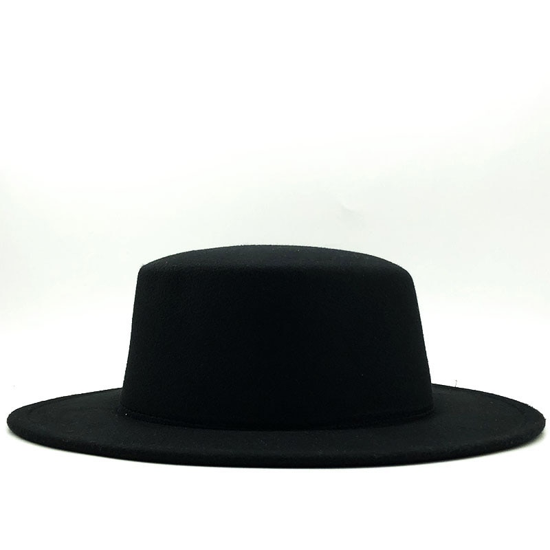 Enkle kvinder uldfilt hatte hvid brede kant fedoras til bryllupsfest kirke hatte svinekød fedora hat floppy derby triby hatte: Sort