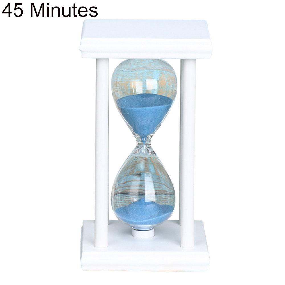 Relógio de areia de madeira, ampulheta de vidro, temporizador de cozinha, escola, decoração de casa, enfeites de mesa, brinquedo educacional para crianças, 45/60min: White Blue 45 Min