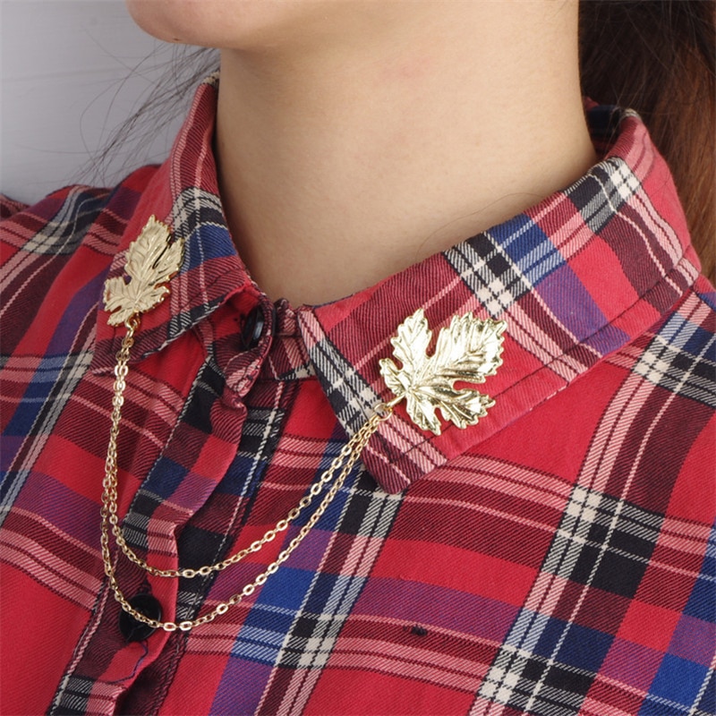 DoreenBeads Esdoornblad Badges Zinklegering Bladeren met Link Chain Broche Pin voor Jas Jas Pak Kraag Accessoire