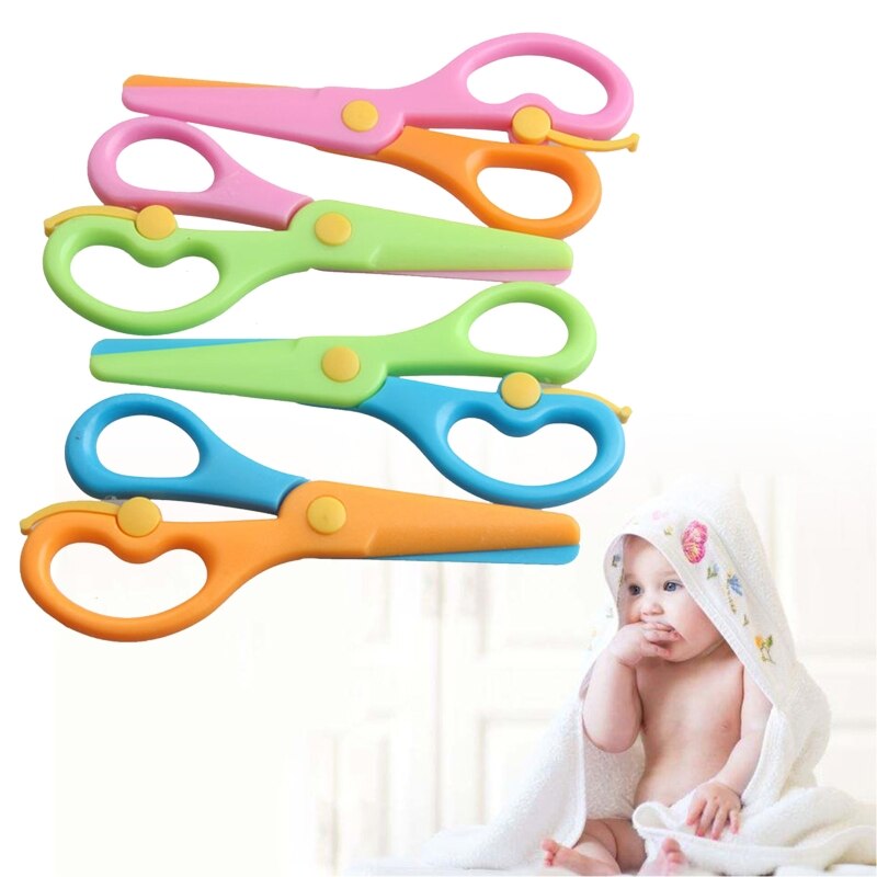4PCS Mini Safety Round Head Plastic Scissors Student Kids Paper Cutting For Kid