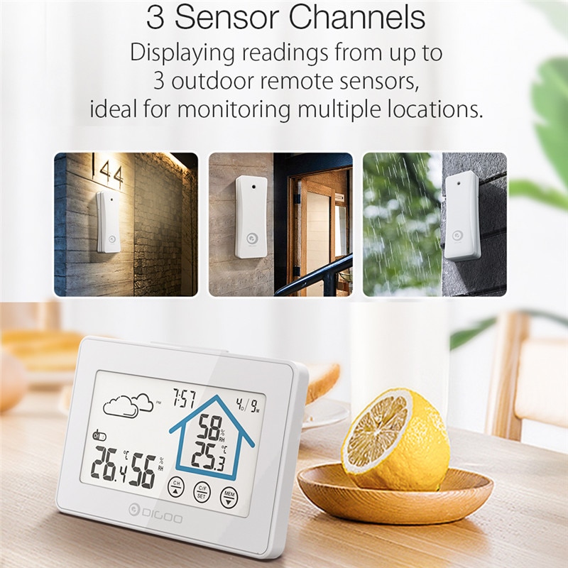 Digoo DG-TH8380 Touch Screen Smart Home Weerstation Dagelijks Klok Alarm Thermometer Hygrometer Temperatuur Vochtigheid Sensor