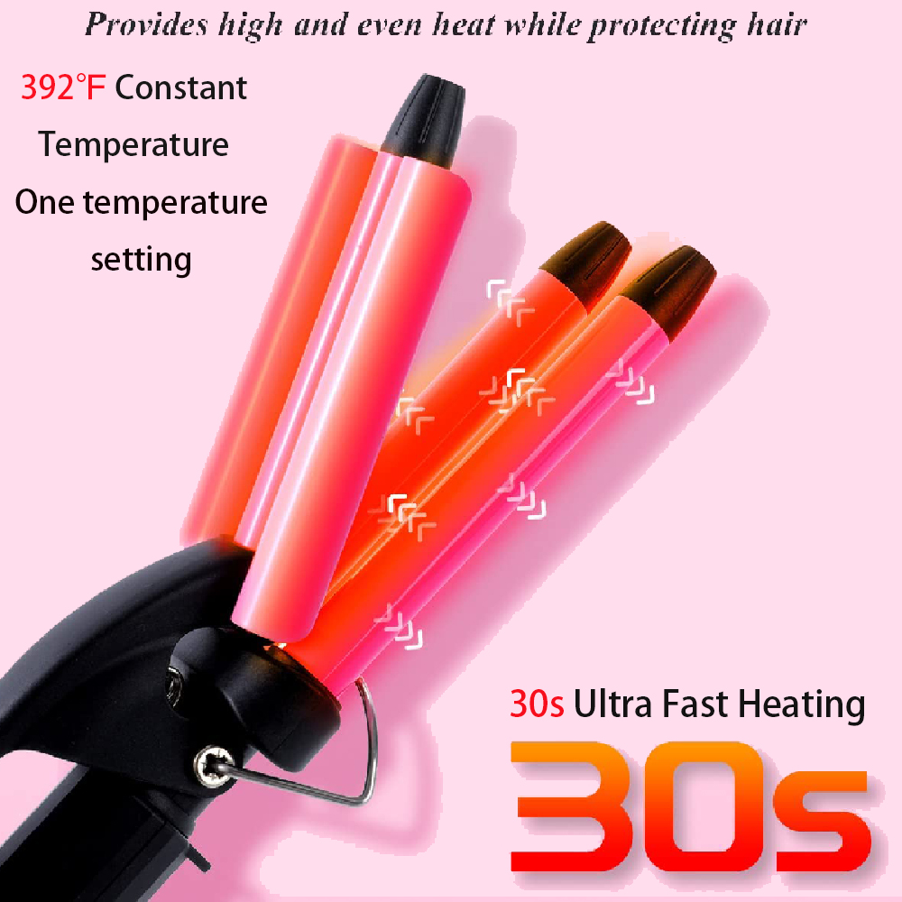 RUCHA Mini Three Barrel Hair Curler Iron Curling Wand 13mm for Home and Travel Ceramic Tourmaline Hair Waves Curls