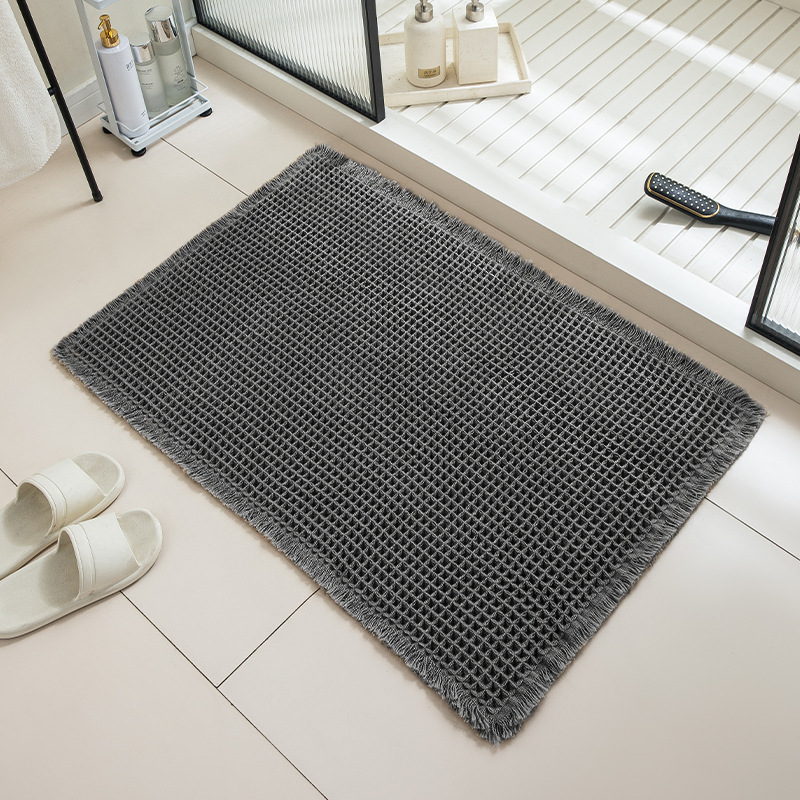 Alfombra antideslizante para baño, Felpudo tejido de lino, alfombra de baño gruesa súper absorbente, alfombra de suelo con textura de gofre, puerta de la sala de estar: 400mm x 400mm / Negro