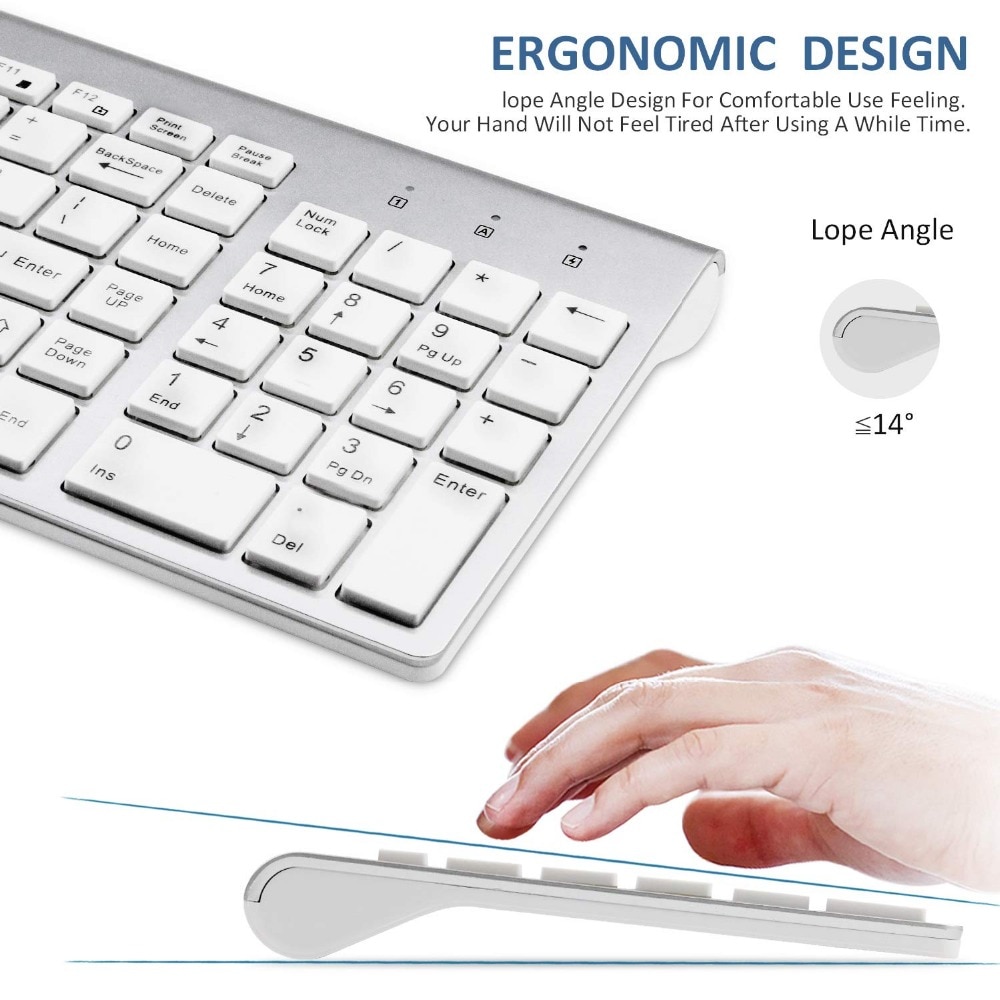 Ergonomiczny Ultra cienki niski poziom hałasu 2.4G bezprzewodowa klawiatura i mysz Combo bezprzewodowa mysz do komputera Mac Pc Windows XP/7/10 tv box z androidem