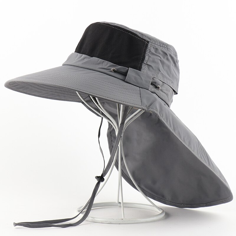 Camoland Herfst Zonnehoed Mannelijke Upf 50 + Wandelen Emmer Hoed Outdoor Lange Brede Rand Vissen Caps Met Nek Flap boonie Hoeden: Grey