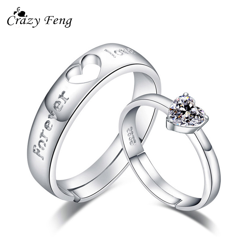 Crazy Feng 1 Pair Forever Love Wedding Engagement Rings For Valentine's Day Women Men Heart Shape CZ Couple Rings Jewelry