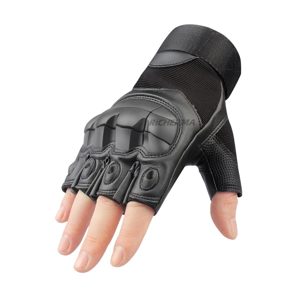 Touchscreen Leather Motorcycle Gloves Full Finger Hard Knuckle Winter Summer Motocross Motorbike Gloves Moto Biker Riding Gloves: Fingerless - Black / XL
