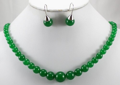 charmante en elegante 6-12mm groene Natuurlijke jade ketting & oorbellen sieraden set 002