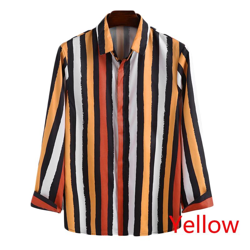 Incerun Herfst Gestreepte Shirts Heren Lange Mouwen Revers Camisa Causale Kleurrijke Knoppen Chemise Gezellige Streak Blouse Streetwear S-3XL: Yellow / XXL