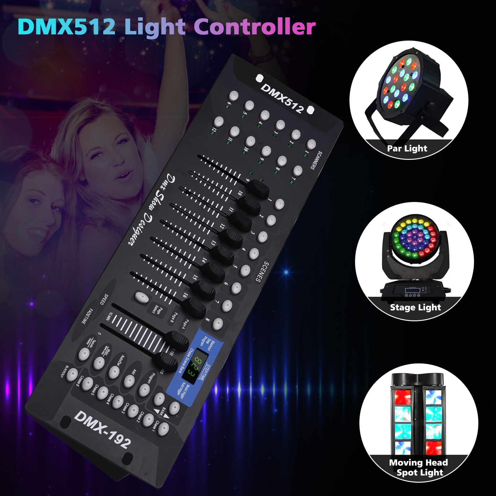 DMX512 Licht Controller Console Panel 192CH Programmering Functie Sound Activated Met Led Screen Antenne Voor Podium Dj Pubs Bar