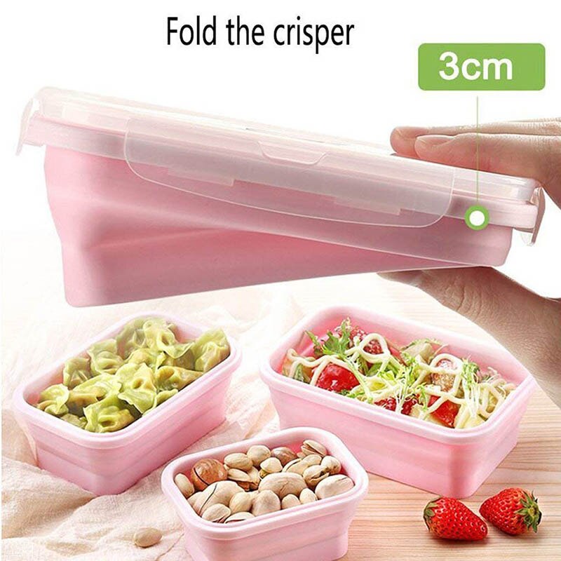 TEENRA Silicone Collapsible Lunch Box Set Silicone Food Container Storage folding Food Bento Lunch Box Microwave Dishwasher Safe