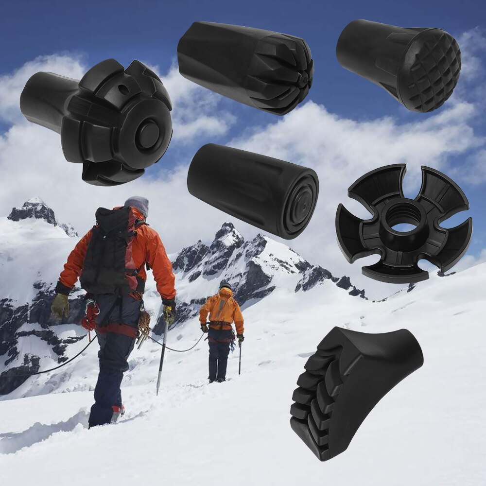 1PC Durable Black Rubber Trekking Poles Protectors Adjustable Telescopic Walking Stick Head Pole Replacement Hiking Accessories
