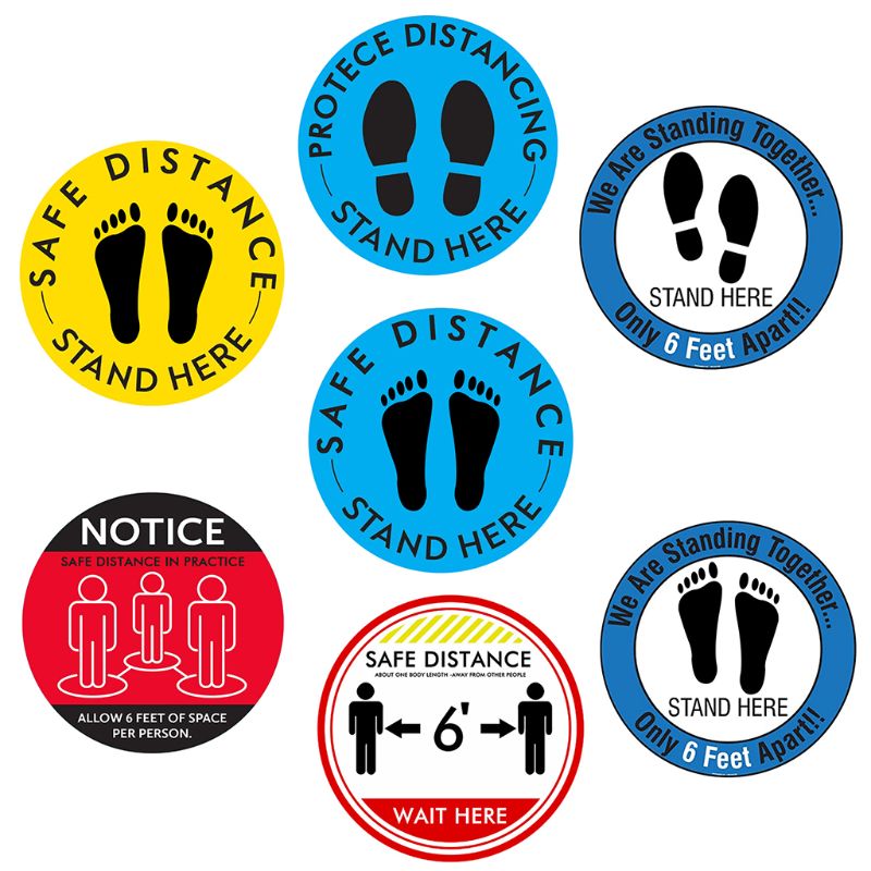 Please practice social distancing floor sign.Safety sign.11" Circle Pressure sensitive adhesive. Pressure sensitive vinyl, made