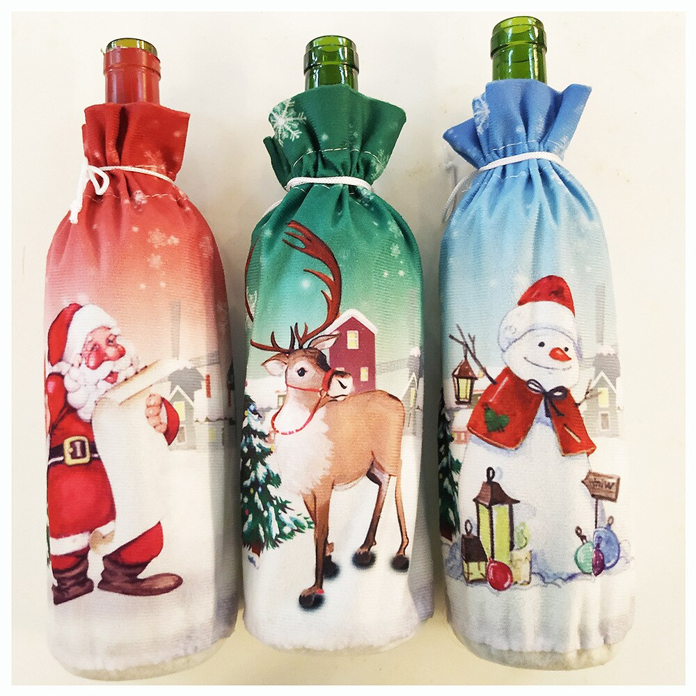 Julemanden snemand linned champagne juleflaske dækker rødvin flaske dækker taske jul fest hjem dekor bord