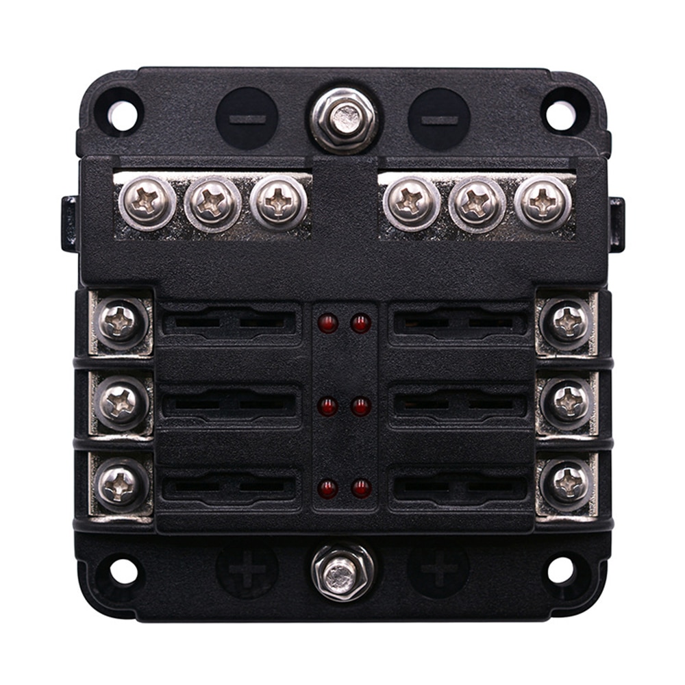 6 Way Blade Fuse Box & Bus Bar Car Kit with Cover Marine FuseBox Holder 12V/32V for Auto Car Boat Marine Trike